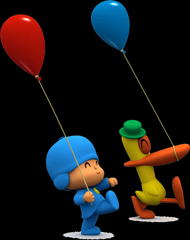 Pocoyoand Patowith Balloons PNG