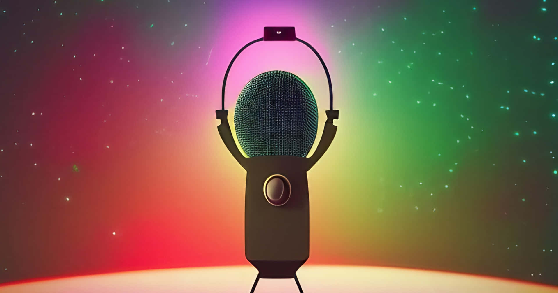 En mikrofon med et farverigt baggrund