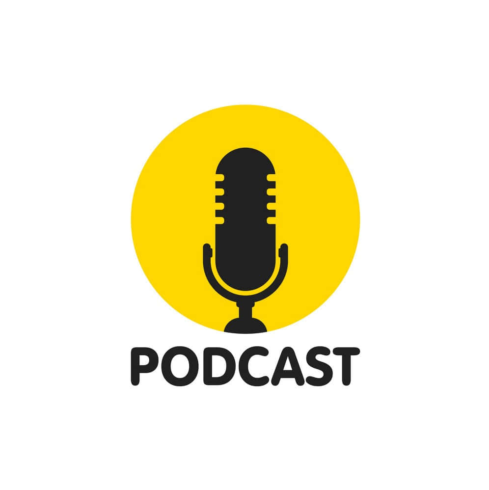 Landscape Black And White Logo Podcast Microphone Yellow Background