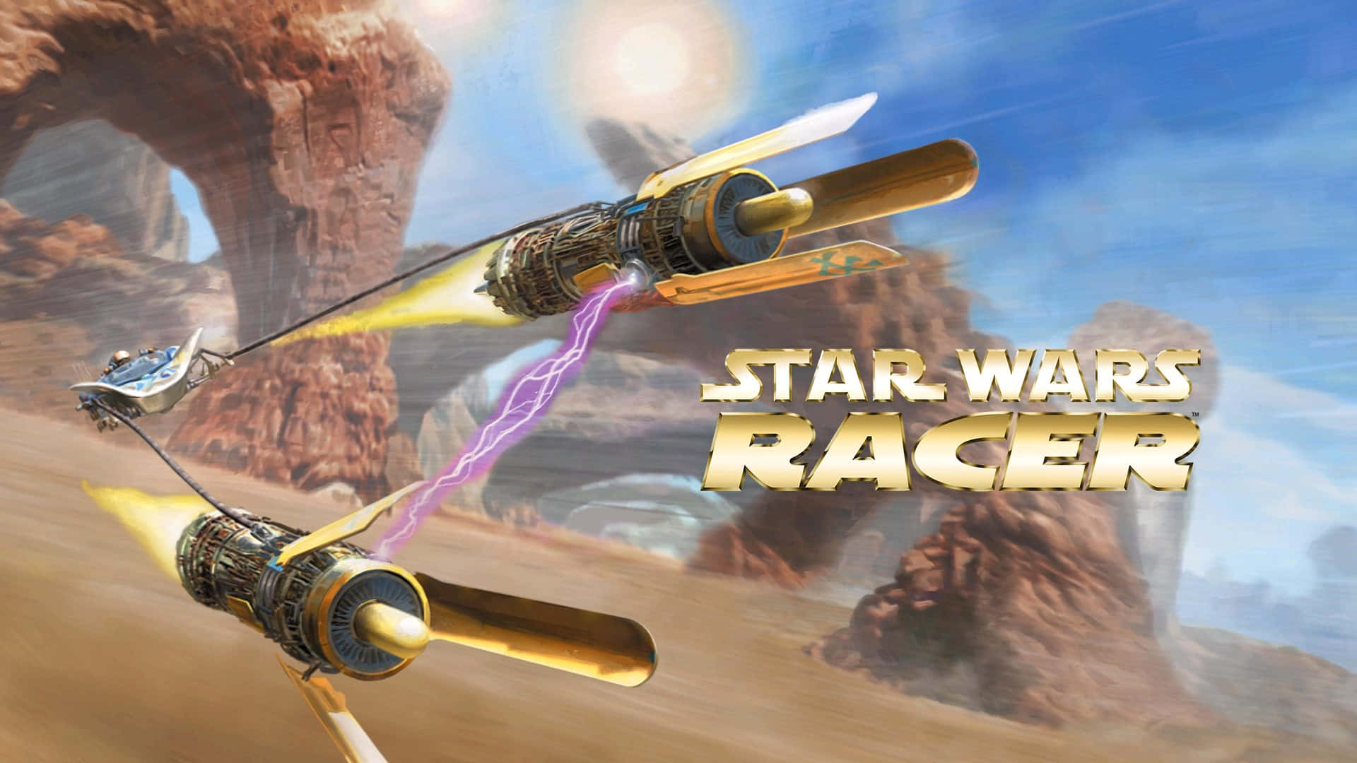 High-speed Podracing action in the Star Wars universe Wallpaper