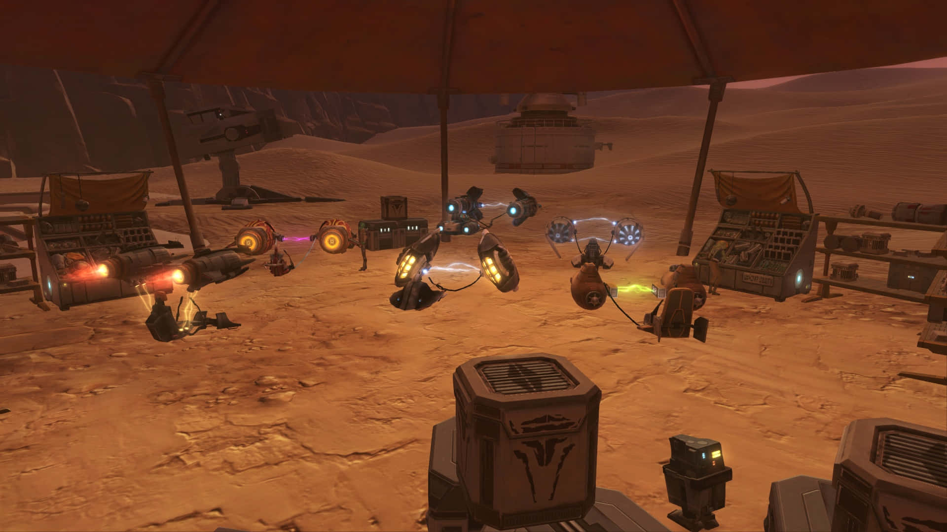 Intense Podracing battle in the Tatooine Desert Wallpaper