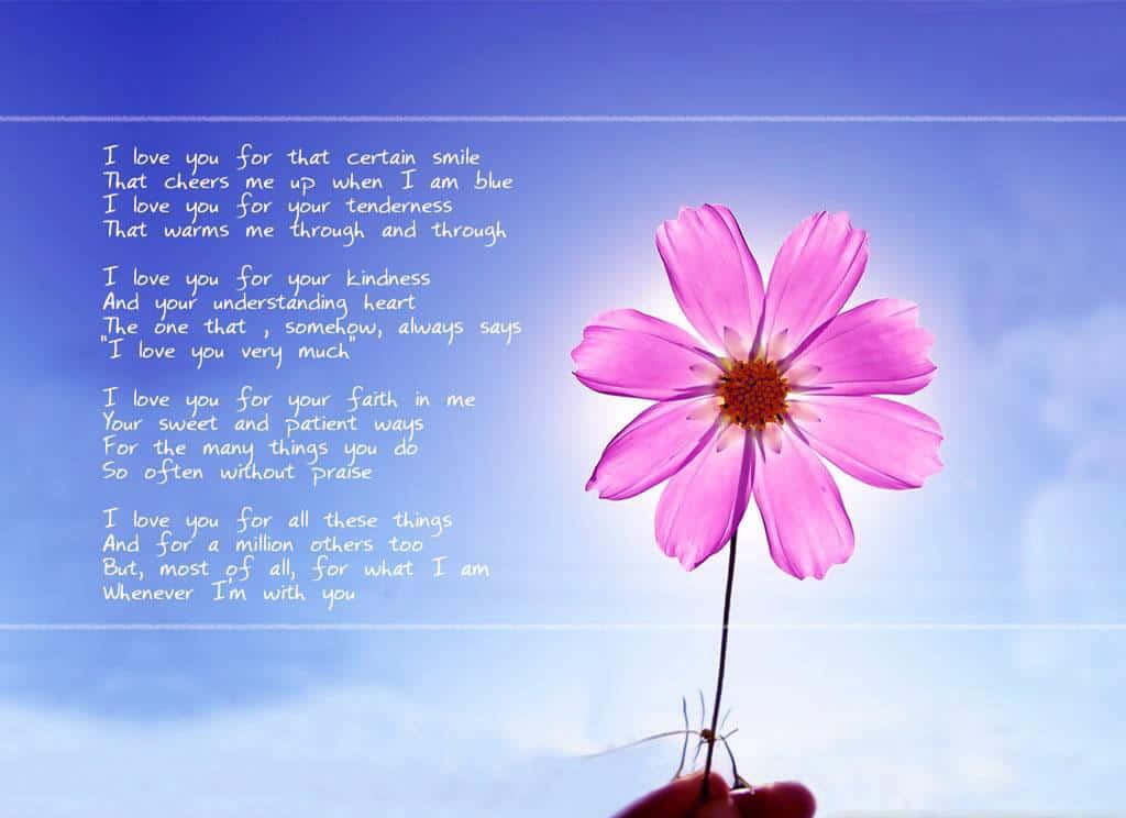 A Pink Flower With A Poem On It