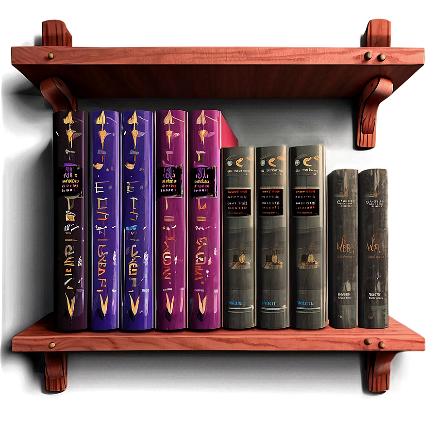 Poetry Books On Wooden Shelf Png Ovt PNG