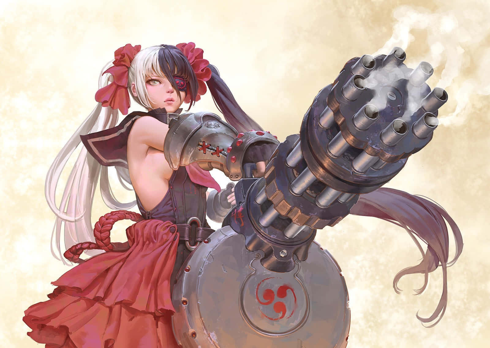 Poharan With Machine Gun Blade And Soul Anime Picture