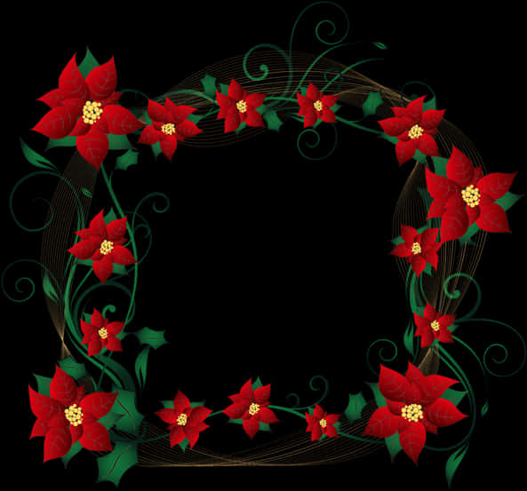 Poinsettia Floral Frame Design PNG