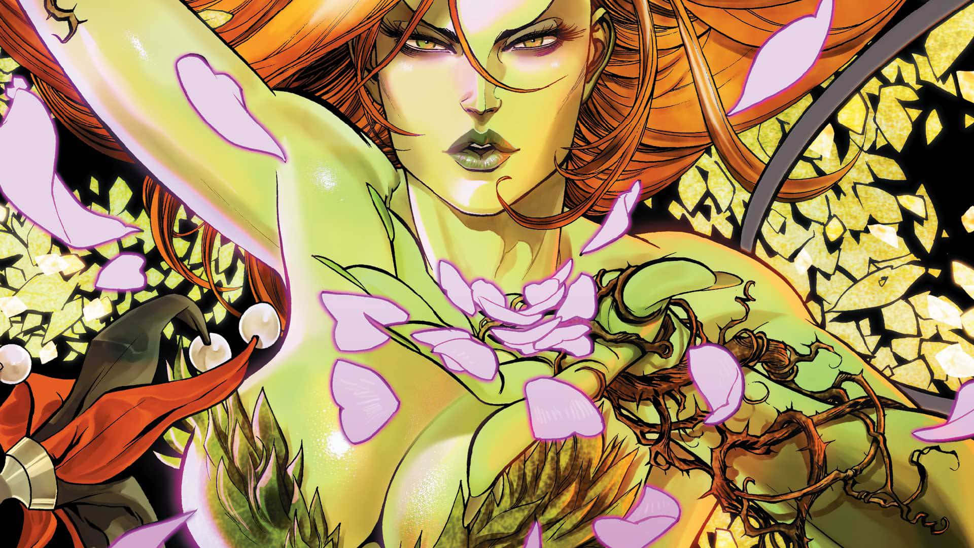 A Comic Book Cover Featuring A Woman With Red Hair And Flowers