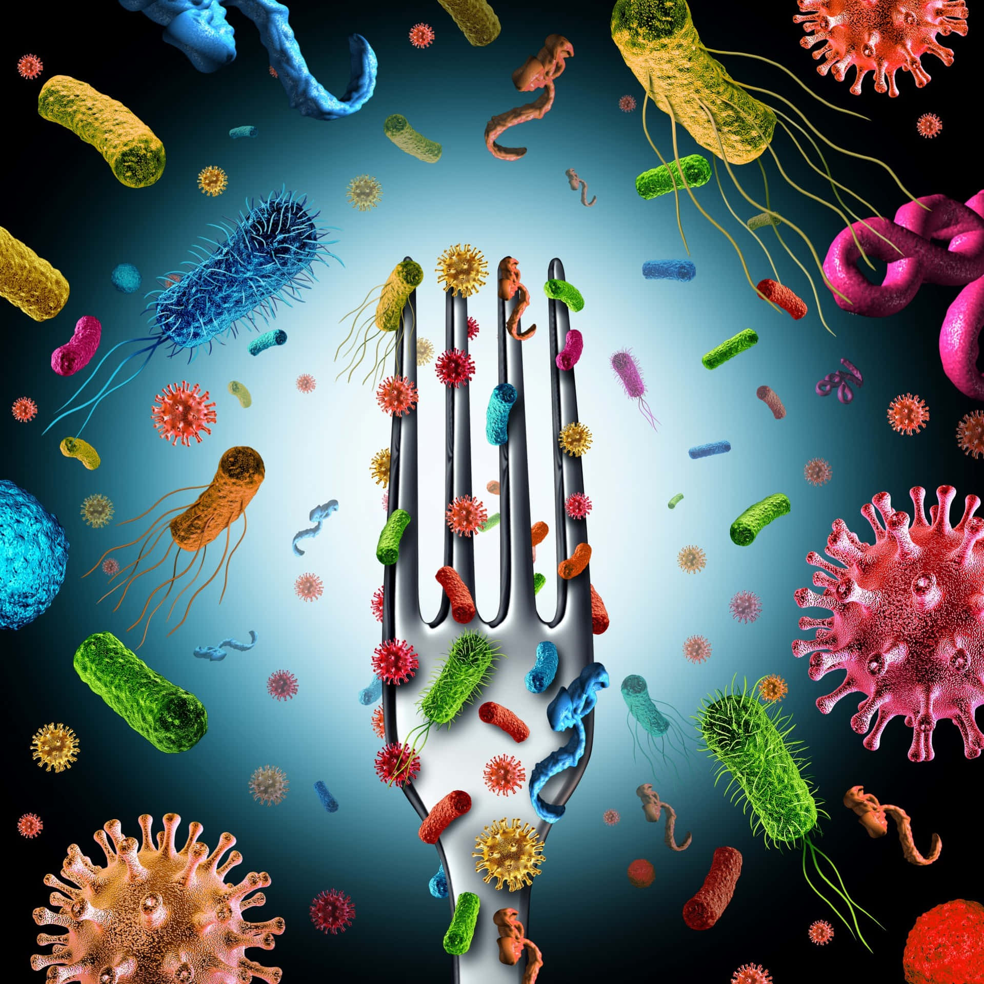 A Fork With Bacteria And Viruses On It