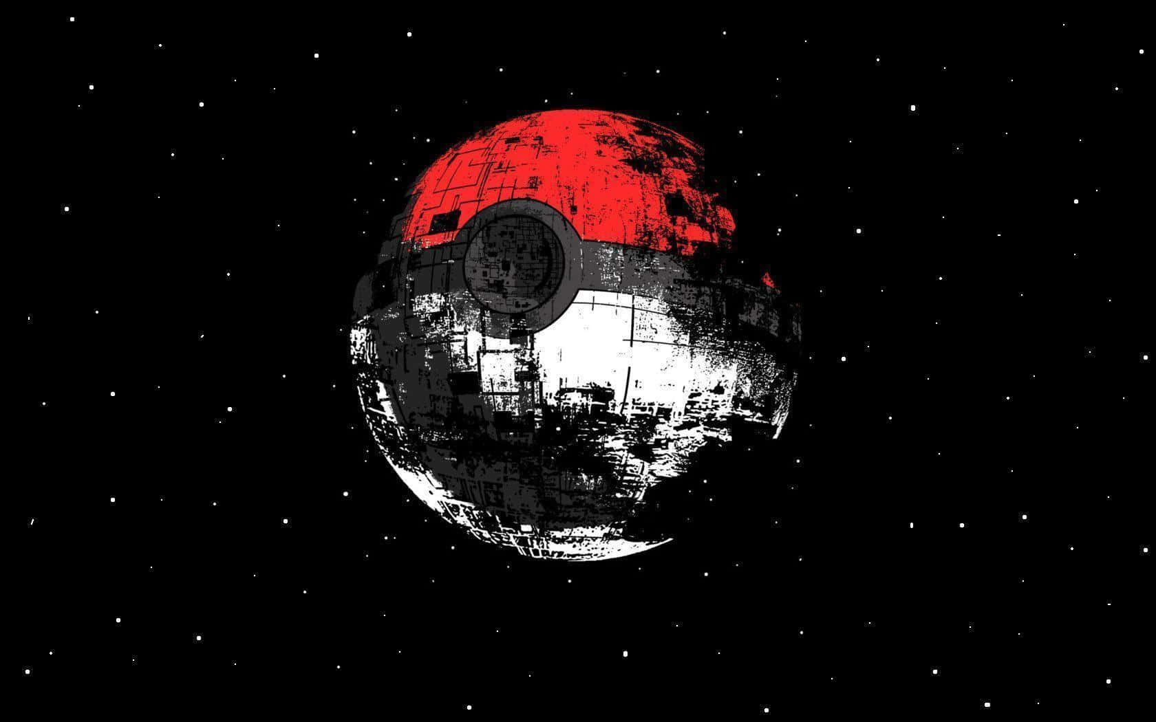 Catch 'em all: A detailed Pokeball on a black background