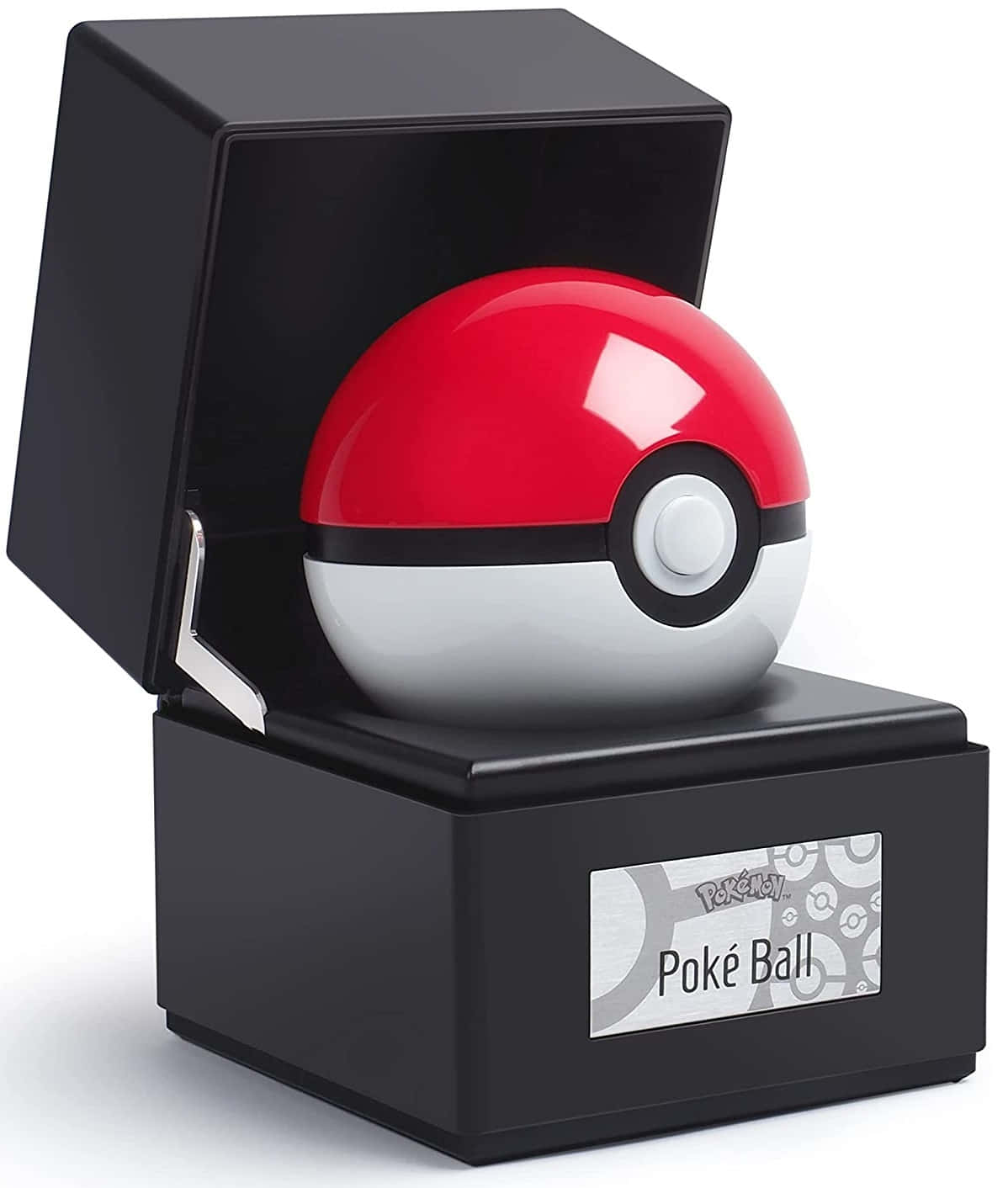 pokeball in a box with a red and black ball
