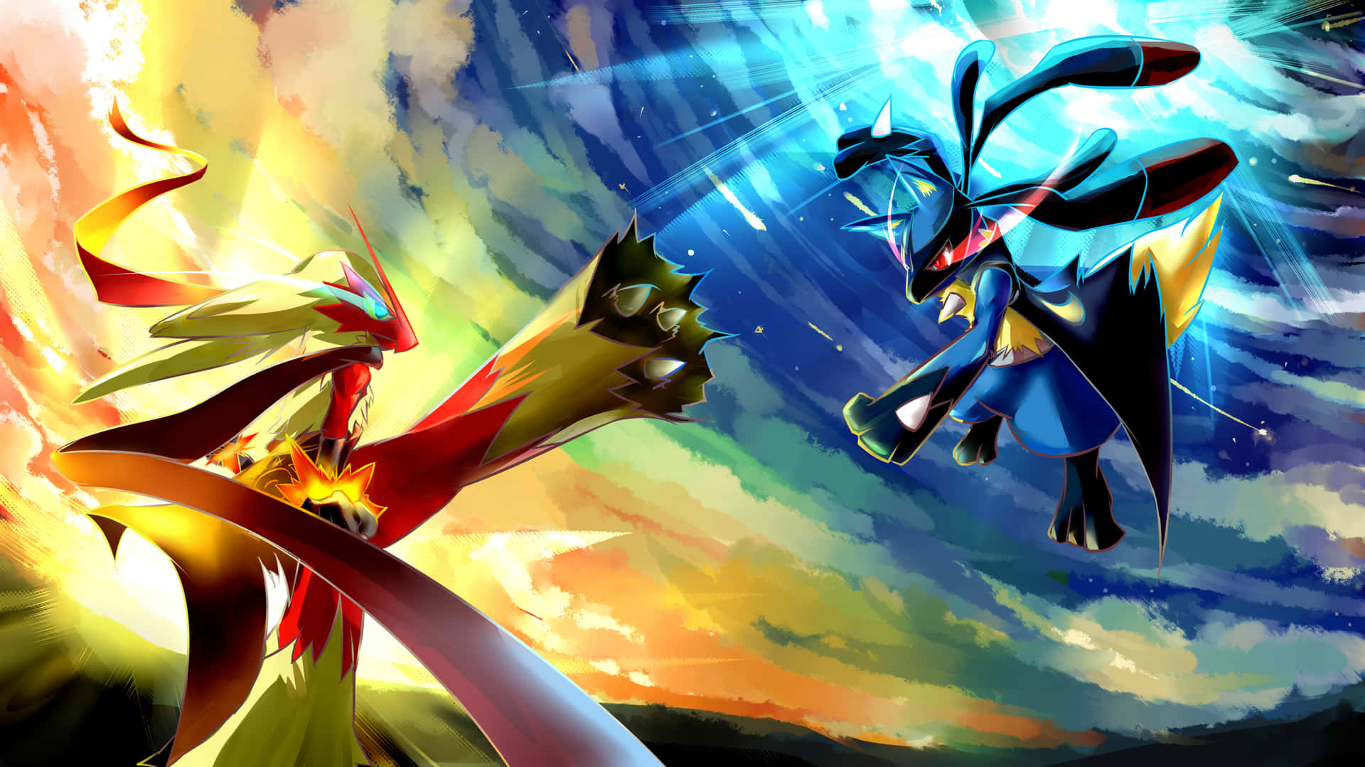 Blaziken Versus Lucario Pokemon Background