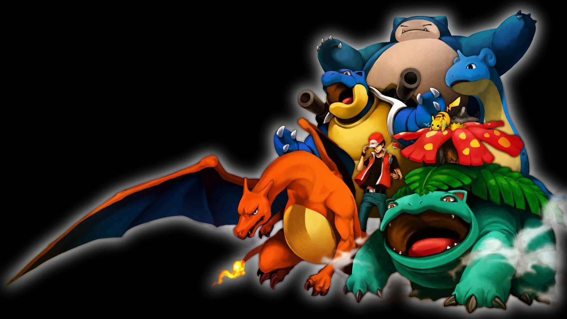 Sensazionalesfondo Di Trainer Red Con La Squadra Di Pokémon