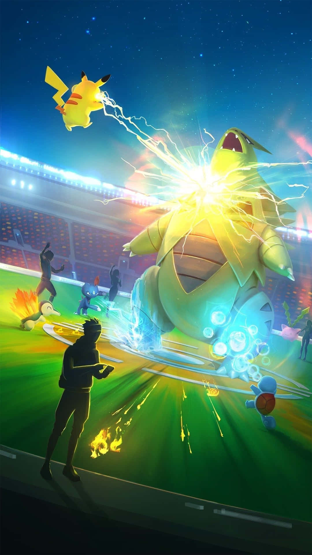 Pikachu And Tyranitar Pokemon Battle Background