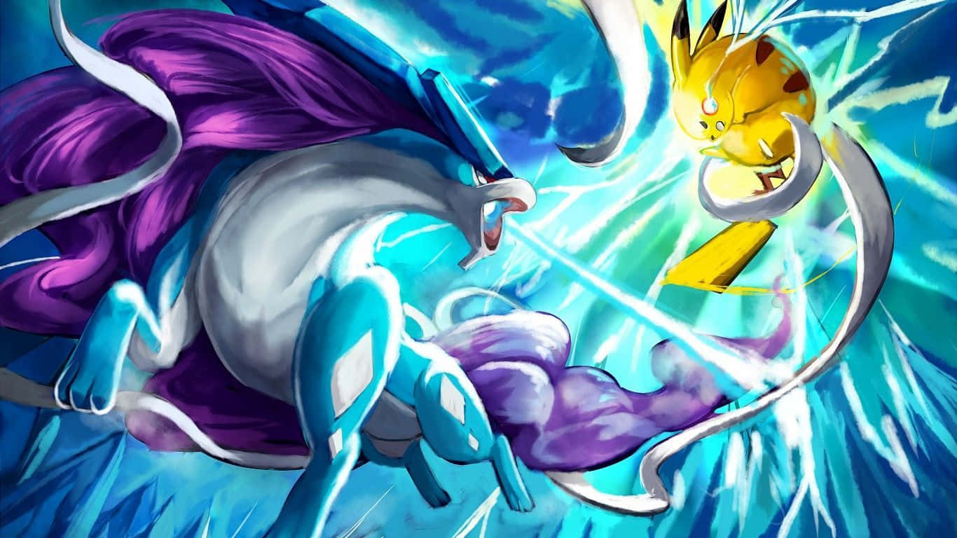 Pikachu And Suicune Pokemon Battle Background