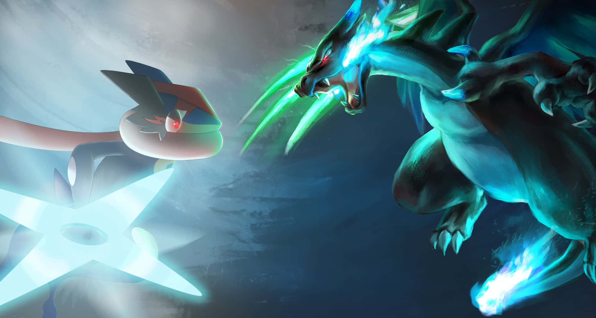 Greninja And Charizard Pokemon Battle Background