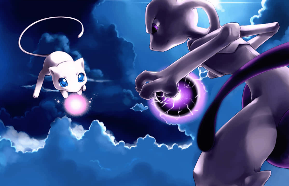 Fondode Pantalla De La Batalla En El Cielo De Mew Y Mewtwo De Pokémon.