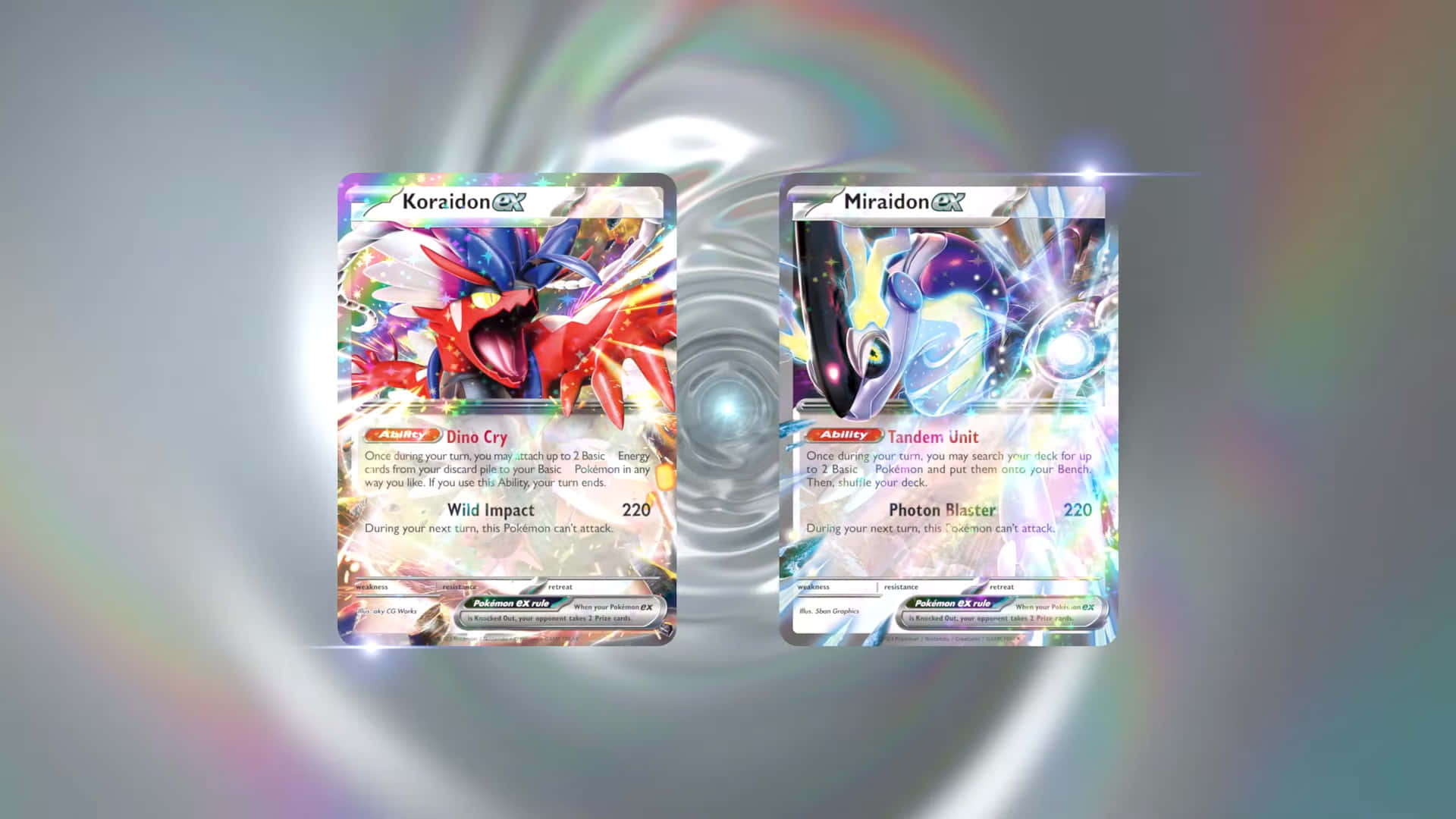 Two Pokemon Cards With A Rainbow Effect