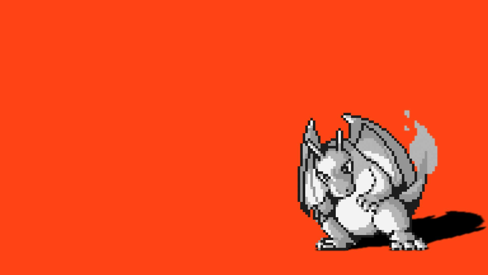 A White And Black Pixelated Dragon On An Orange Background Wallpaper