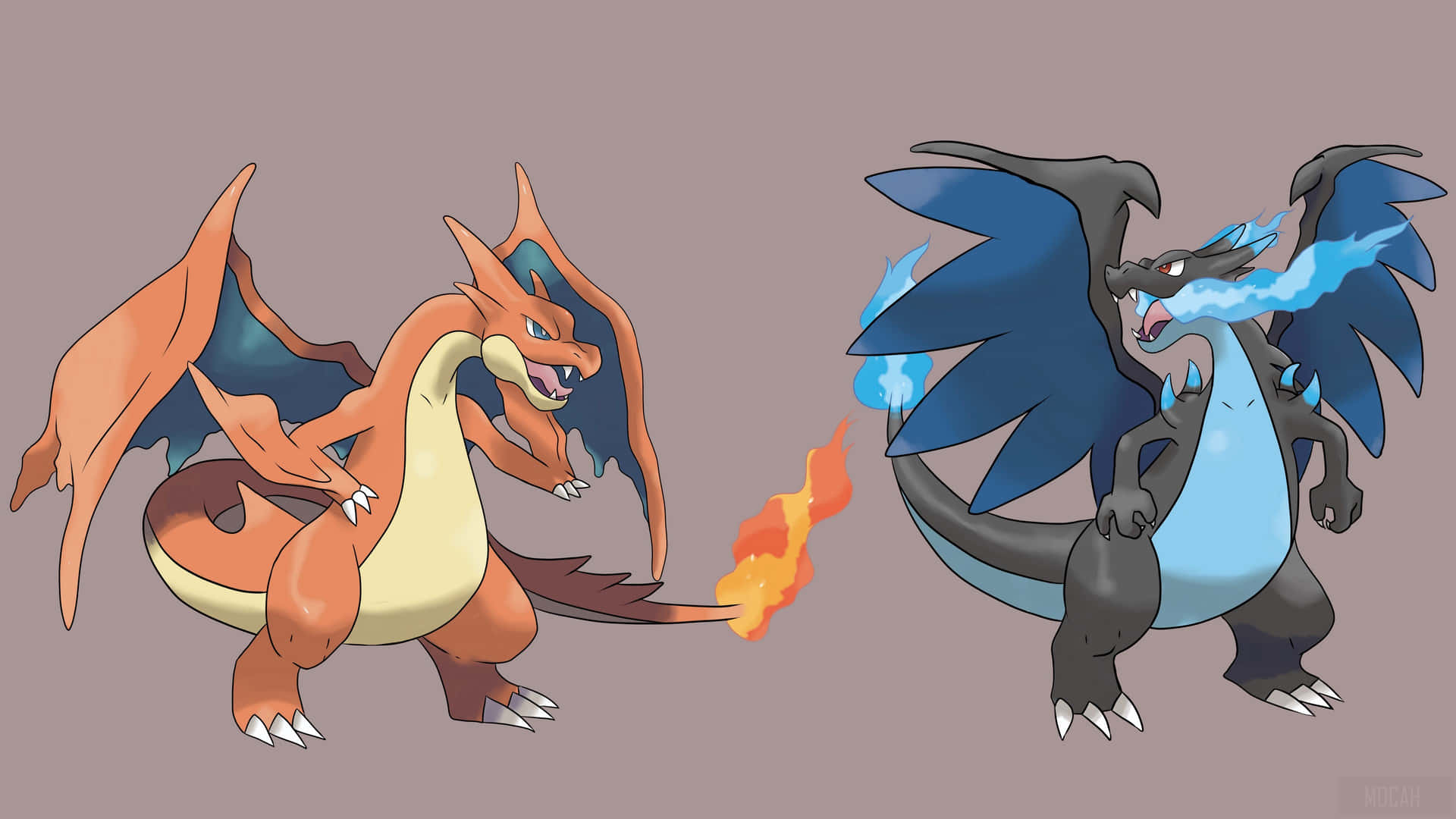 Dospersonajes De Pokémon Con Colores Azul Y Naranja Fondo de pantalla