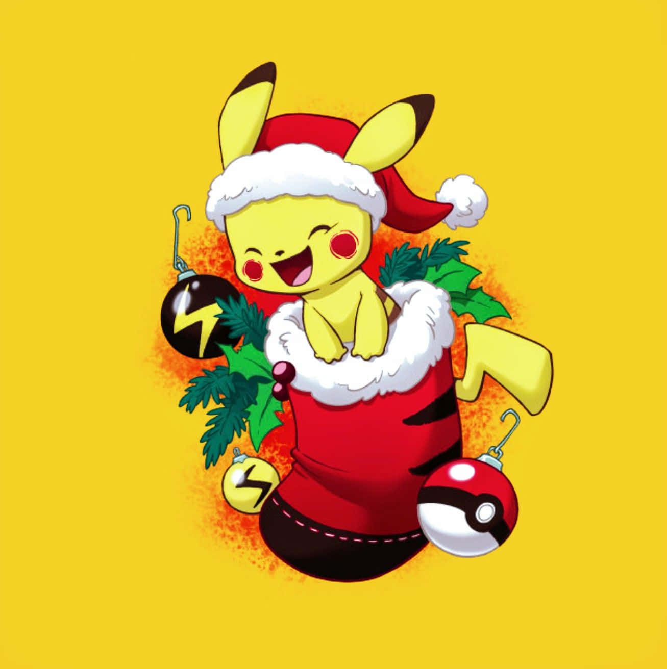 Pokémonweihnachts-pikachu In Weihnachtssocke Wallpaper