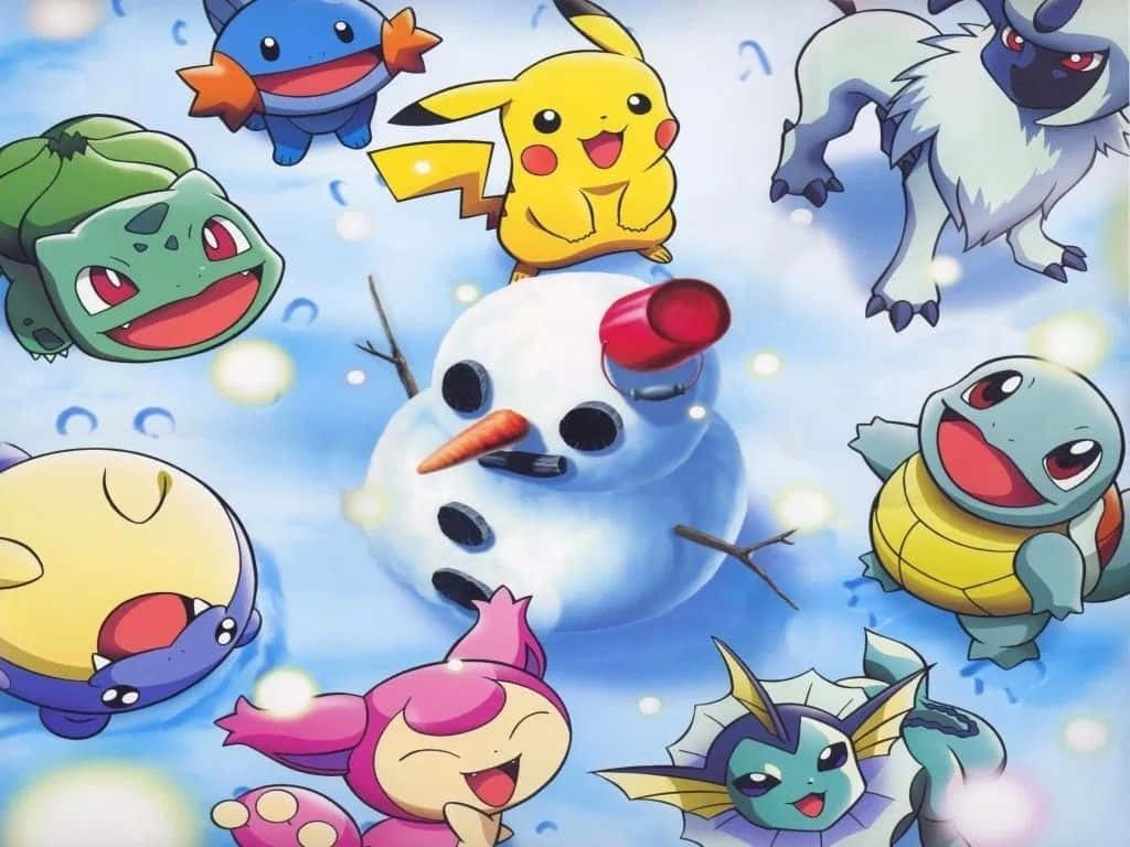 Pokémon Christmas Making Snowman Wallpaper