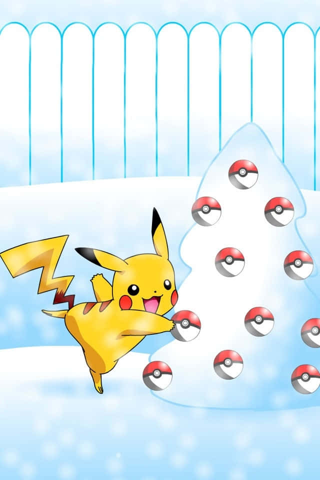 Pikachumit Schnee Pokémon Weihnachtsbaum Wallpaper