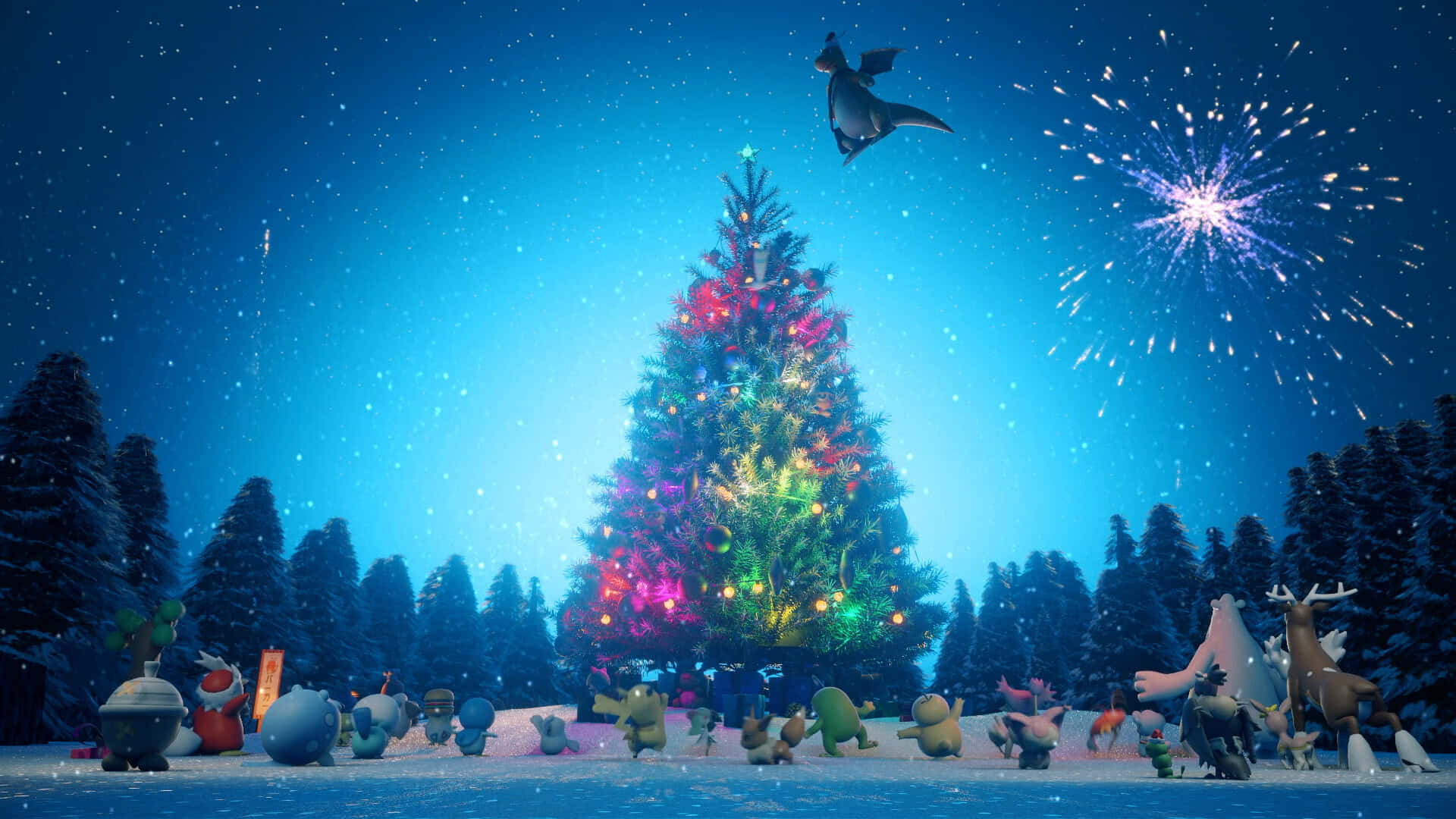 Pokémonnatale Albero Di Natale Gigante Sfondo