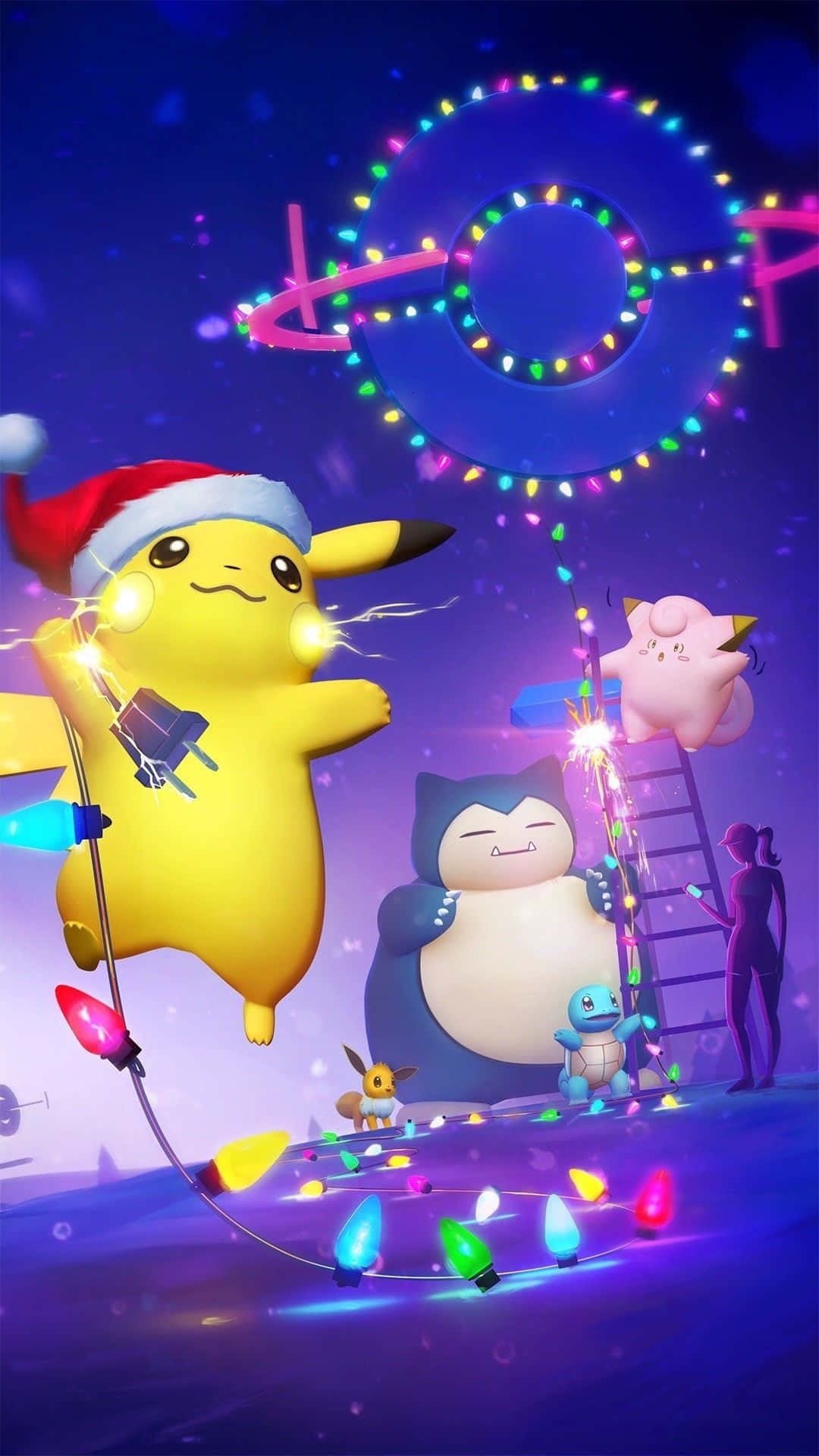 Pokémonweihnachtsparty Mit Bunten Lichtern Wallpaper