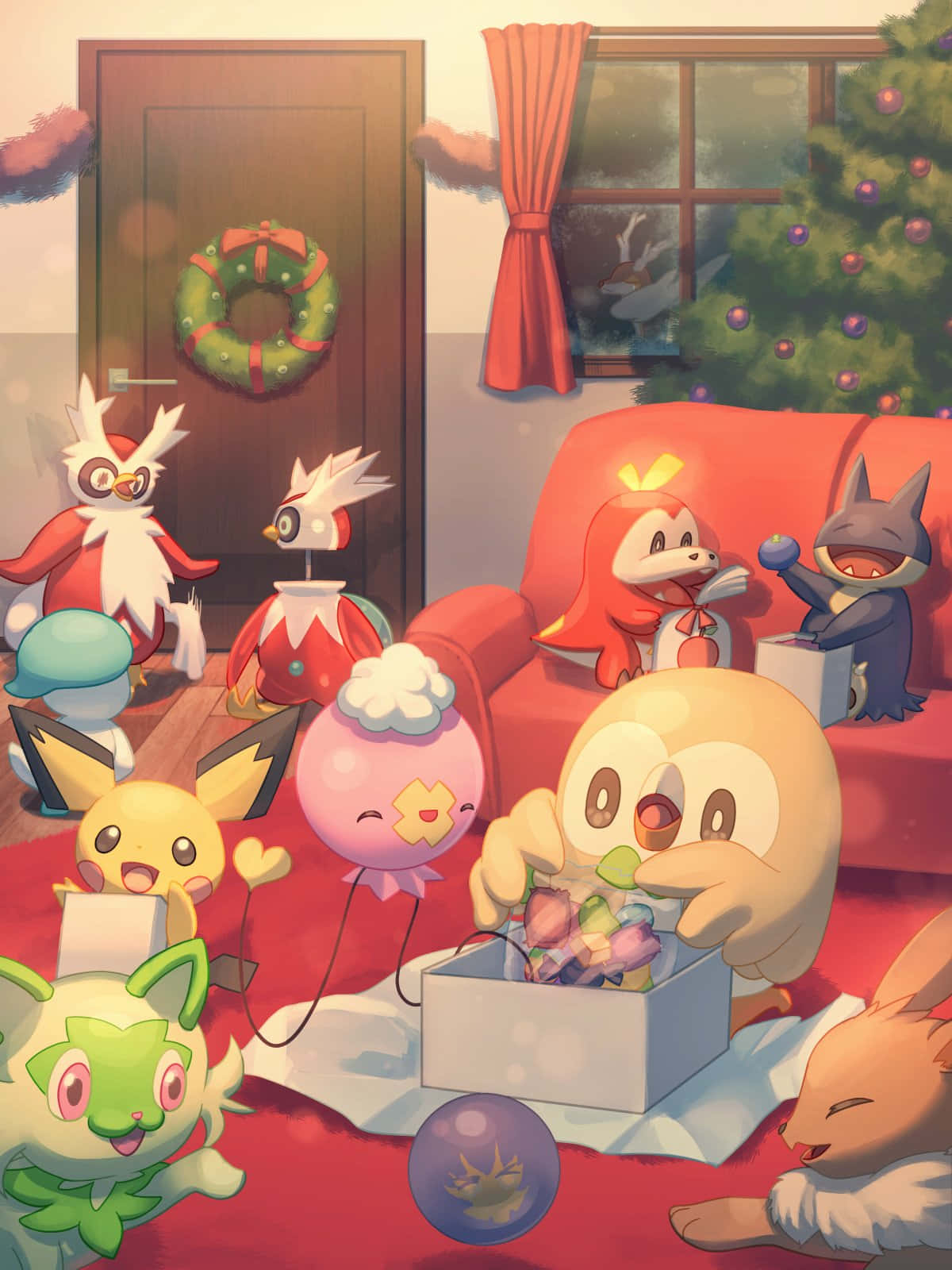 Sød Pokémon Jul Dekoration Tapet Wallpaper