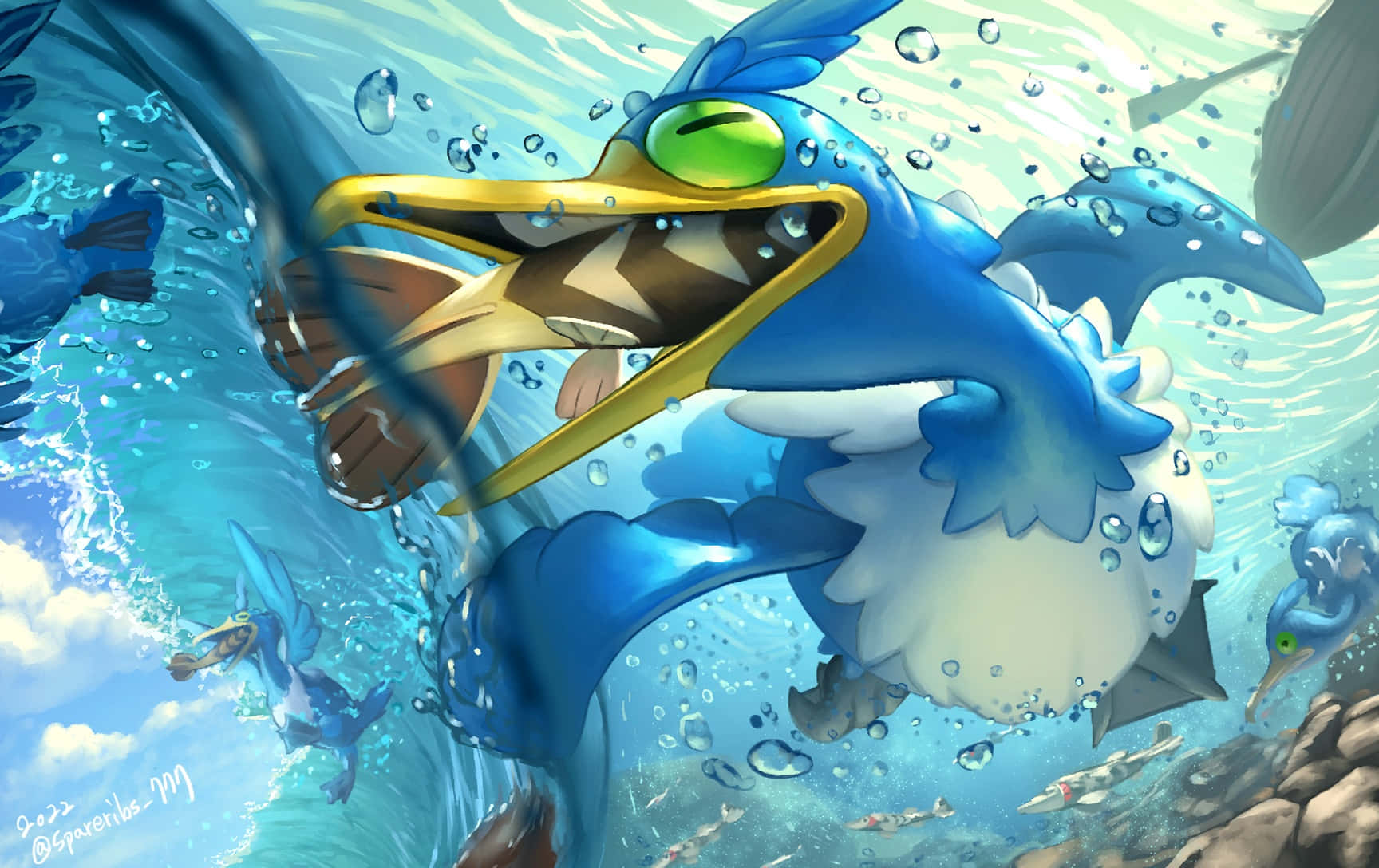 Download Pokémon Cramorant Hunting Fish Wallpaper