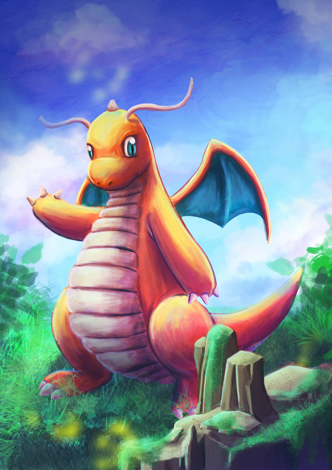 Download A Distinctive Painting of the Legendary Dragonite Wallpaper   Wallpaperscom