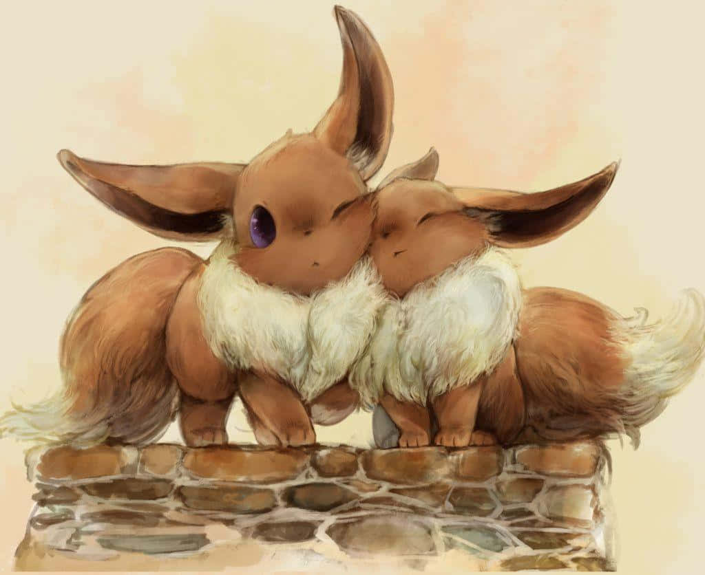 Cute Pokémon Eevees Cuddling Wallpaper
