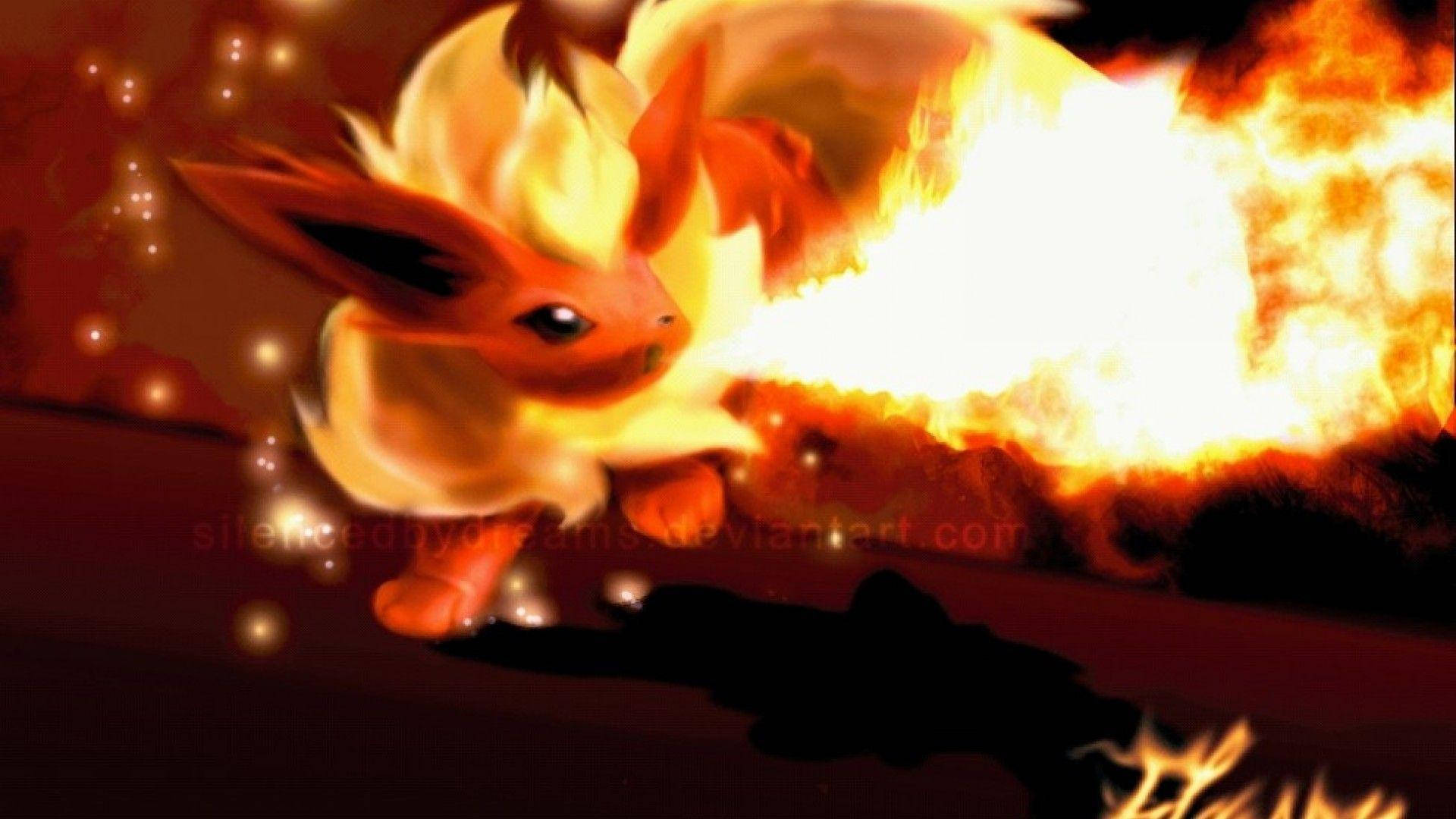 Pokemon Flareon With Realistic Fire Wallpaper