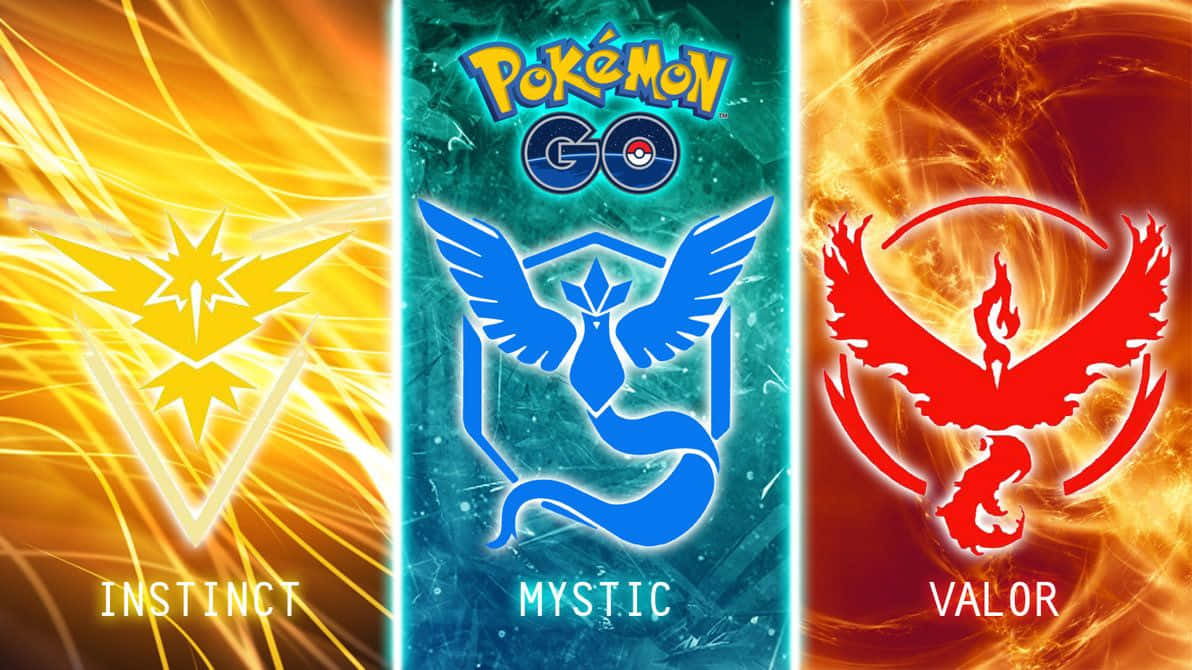 Logoer fra Pokémon Go, hvor Pokémon-logoer danser rundt på skærmen. Wallpaper