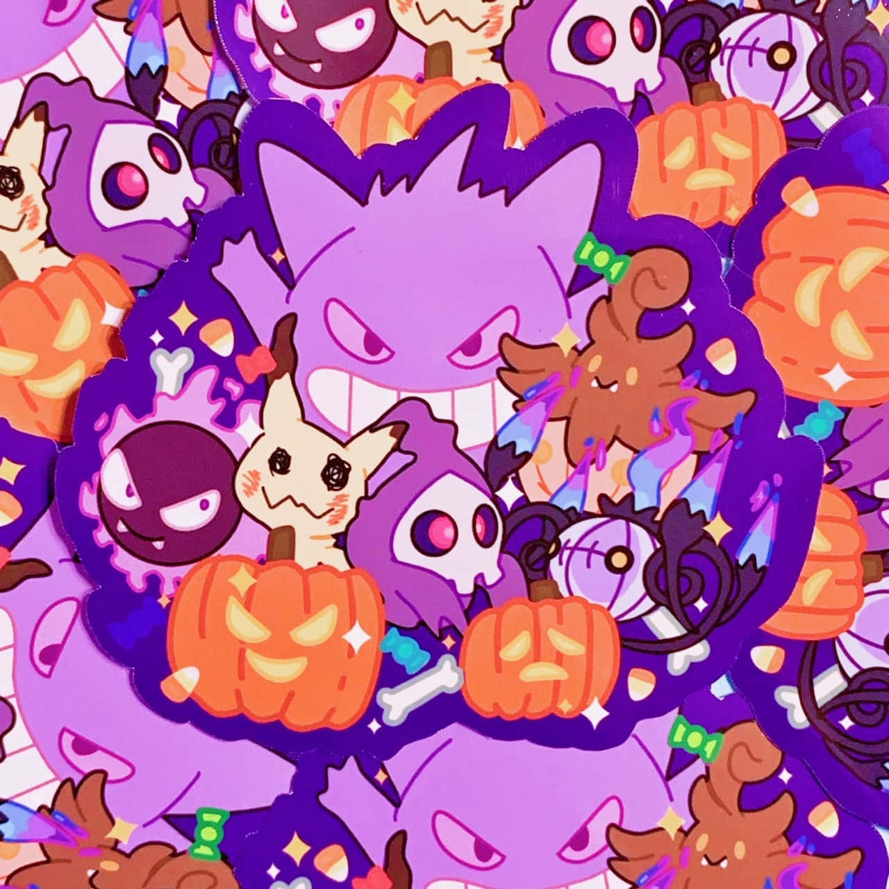 Hav en uhyggelig Halloween nat med dine favorit Pokémoner. Wallpaper