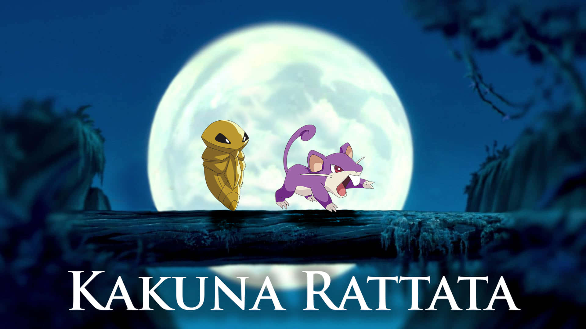 Pokemon Kakuna And Rattata Under The Moonlight Wallpaper