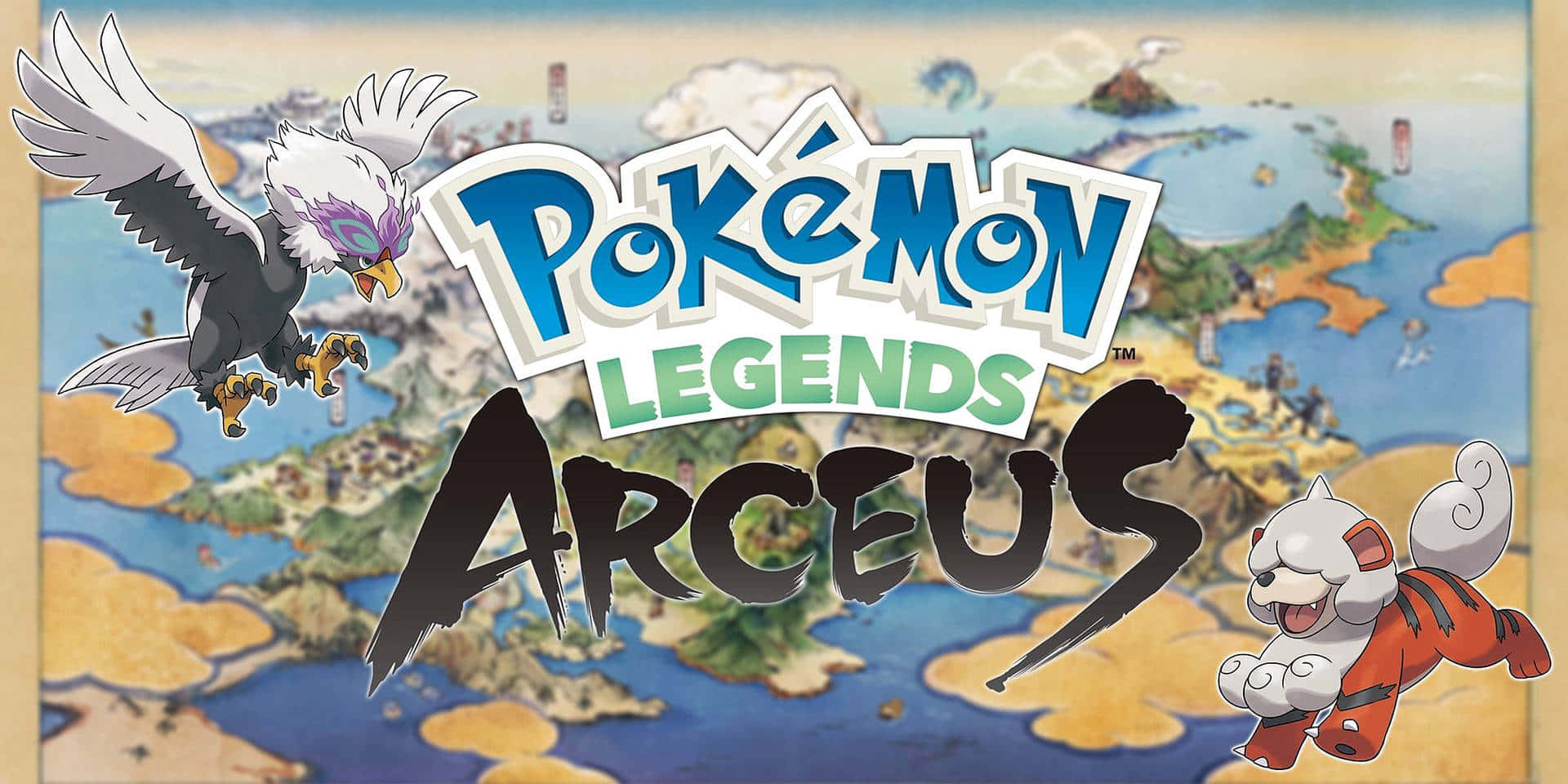 Pokémon Legends Arceus Logo With Braviary And Growlithe Wallpaper