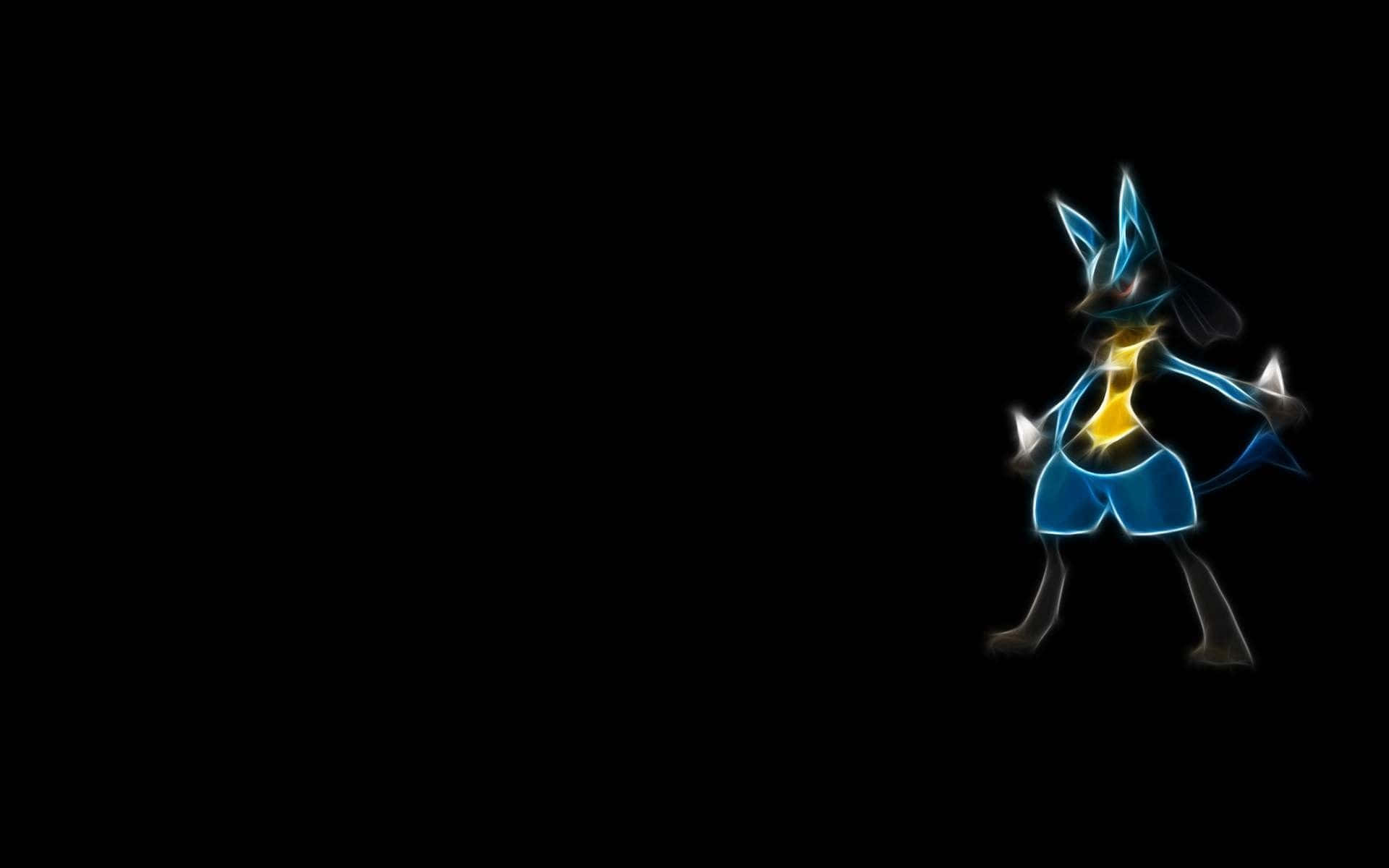 Pokemonlucario Con Contorno Blu Su Sfondo Nero. Sfondo