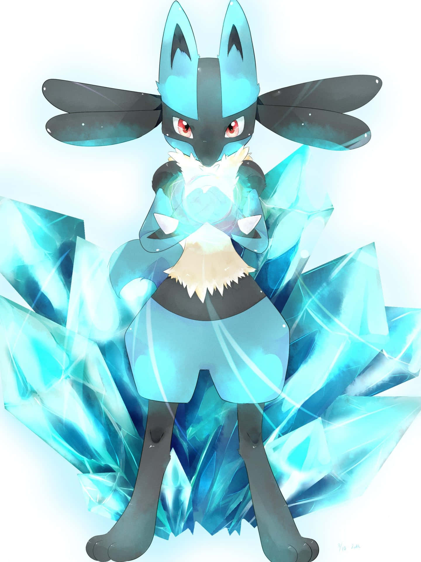 Pokemon Lucario With Large Blue Crystals Wallpaper