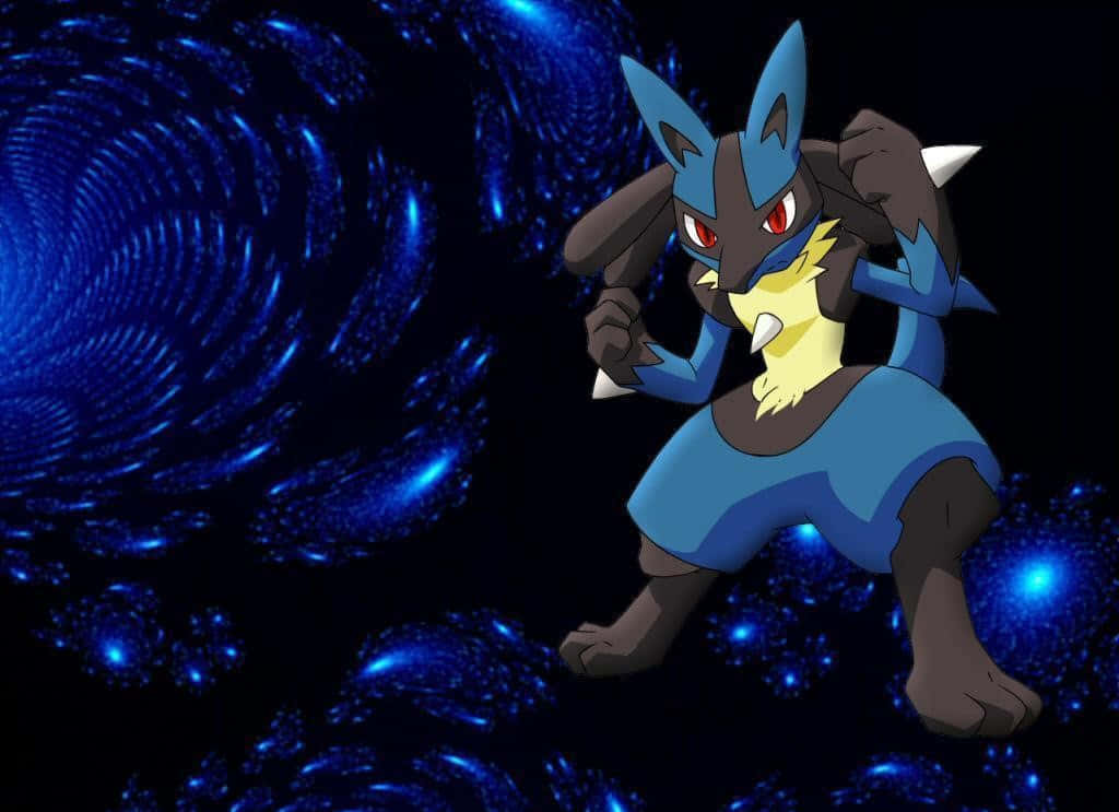 Patrónde Galaxia Azul De Pokémon Lucario. Fondo de pantalla
