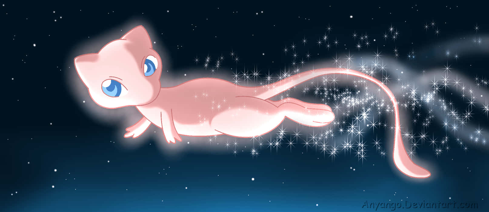 A Pink Cat Flying In The Sky With Stars Wallpaper