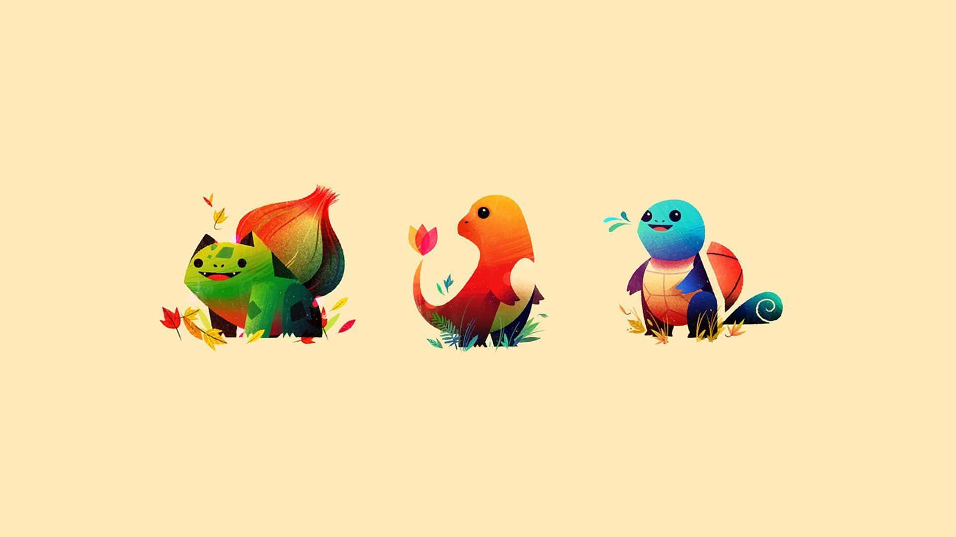 A Minimalist Take on the Iconic Characters from the Pokemon Franchise Wallpaper