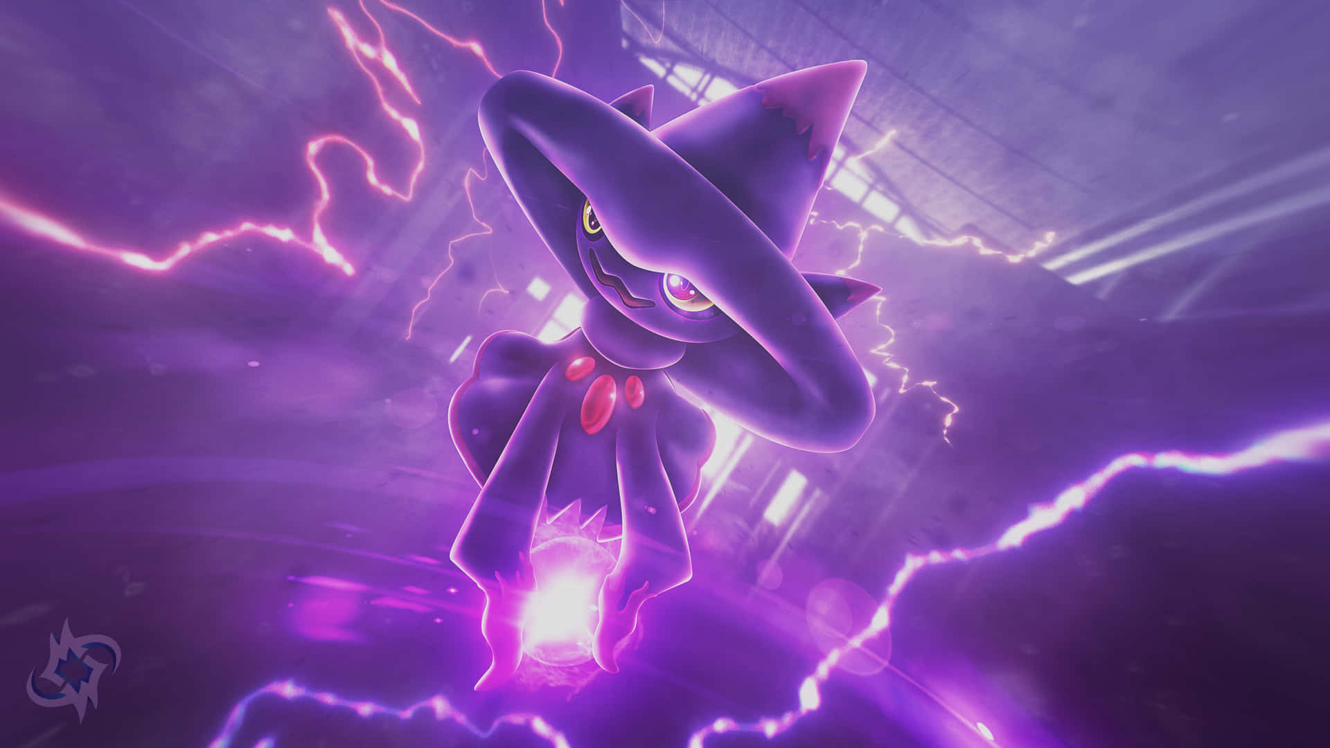 Pokémon Mismagius With Purple Thunder Wallpaper