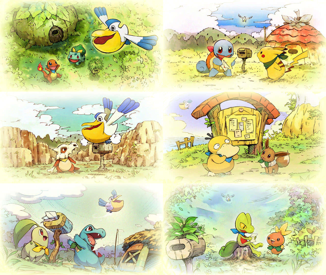 A group of brave Pokemon tackle a Mystery Dungeon Wallpaper