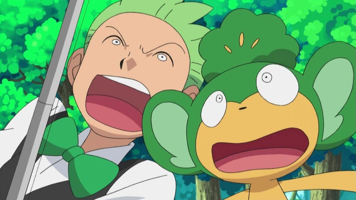 Pokémon Pansage And Cilan Silly Faces Wallpaper