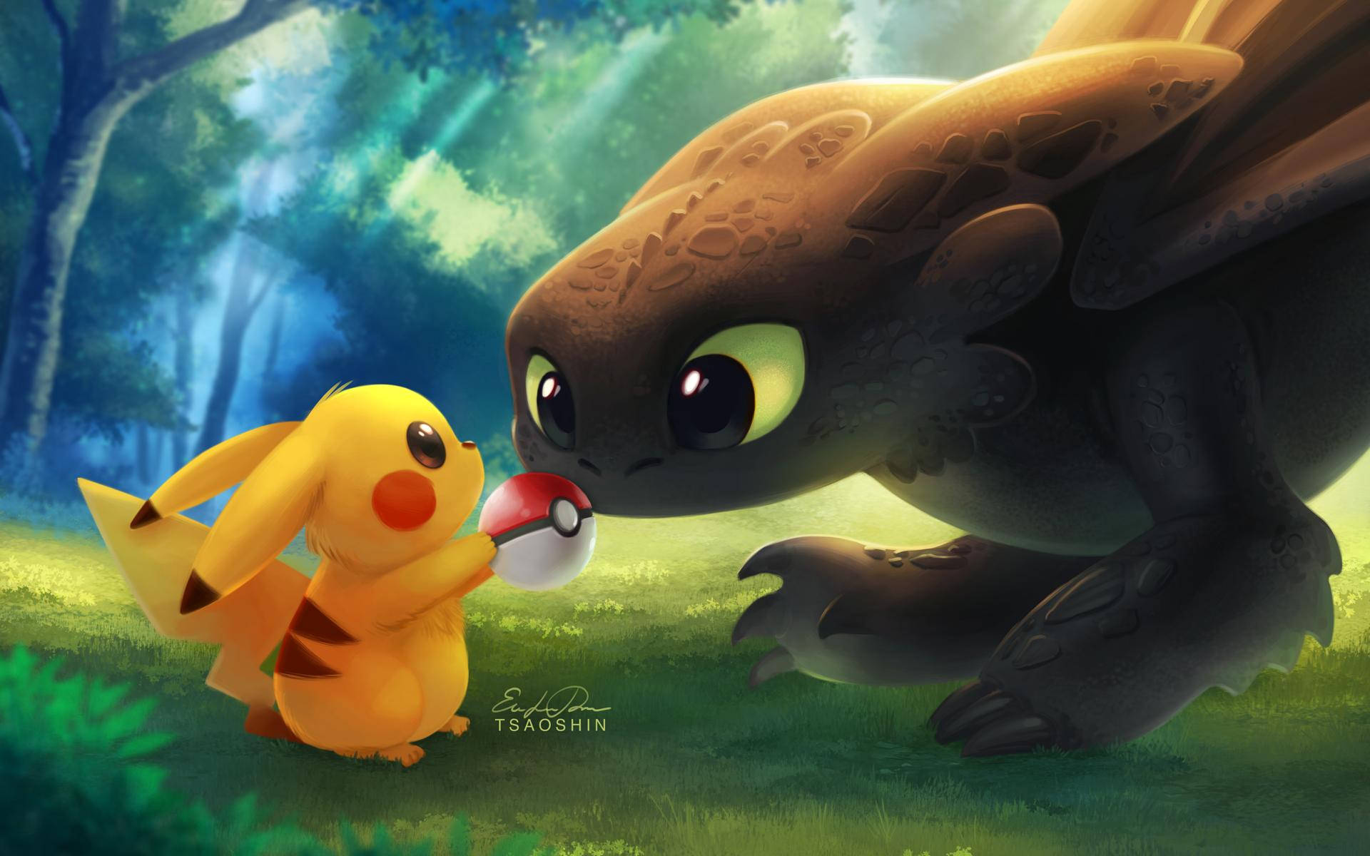 Showing support for two real life legends – Pikachu and Toothless. Wallpaper