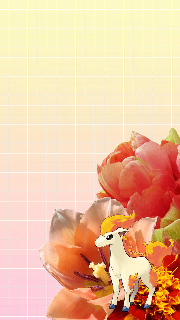 Pokémon Ponyta With Red Rose Wallpaper