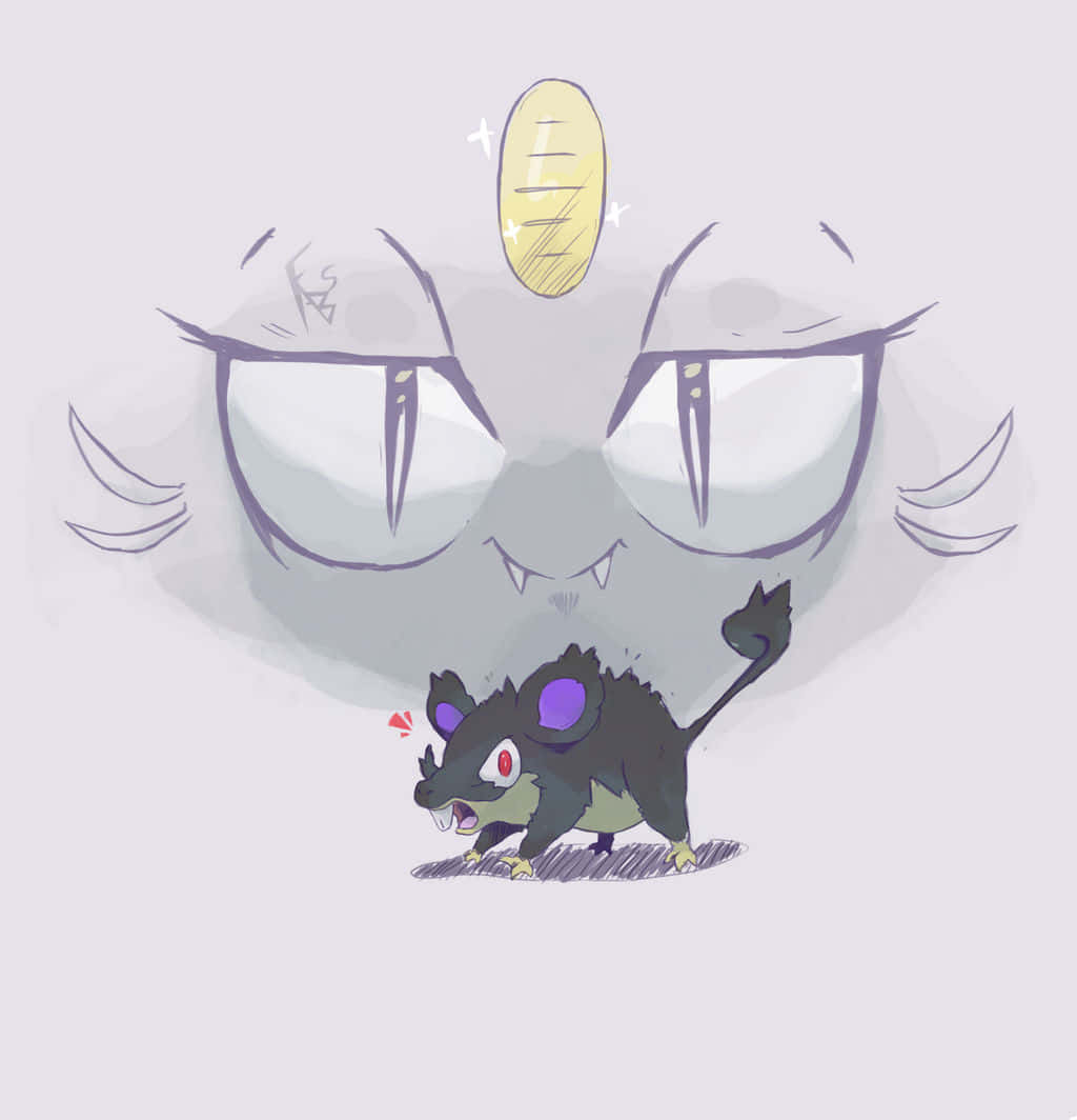 Pokémon Rattata And Meowth In The Background Wallpaper