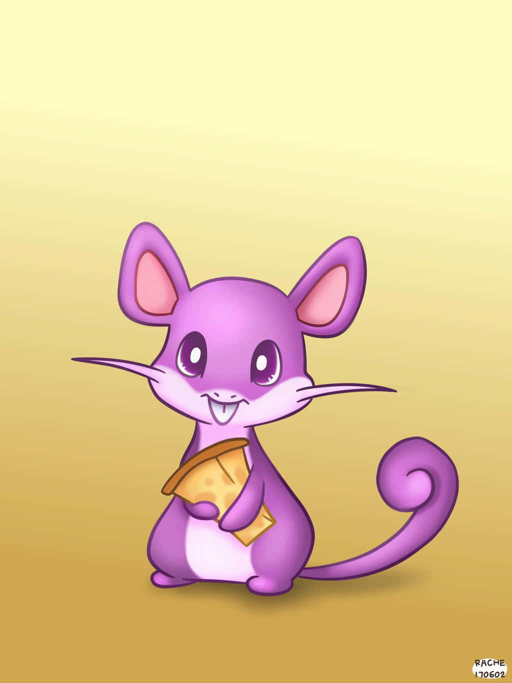 Pokémon Rattata Holding A Cheese In Yellow Background Wallpaper