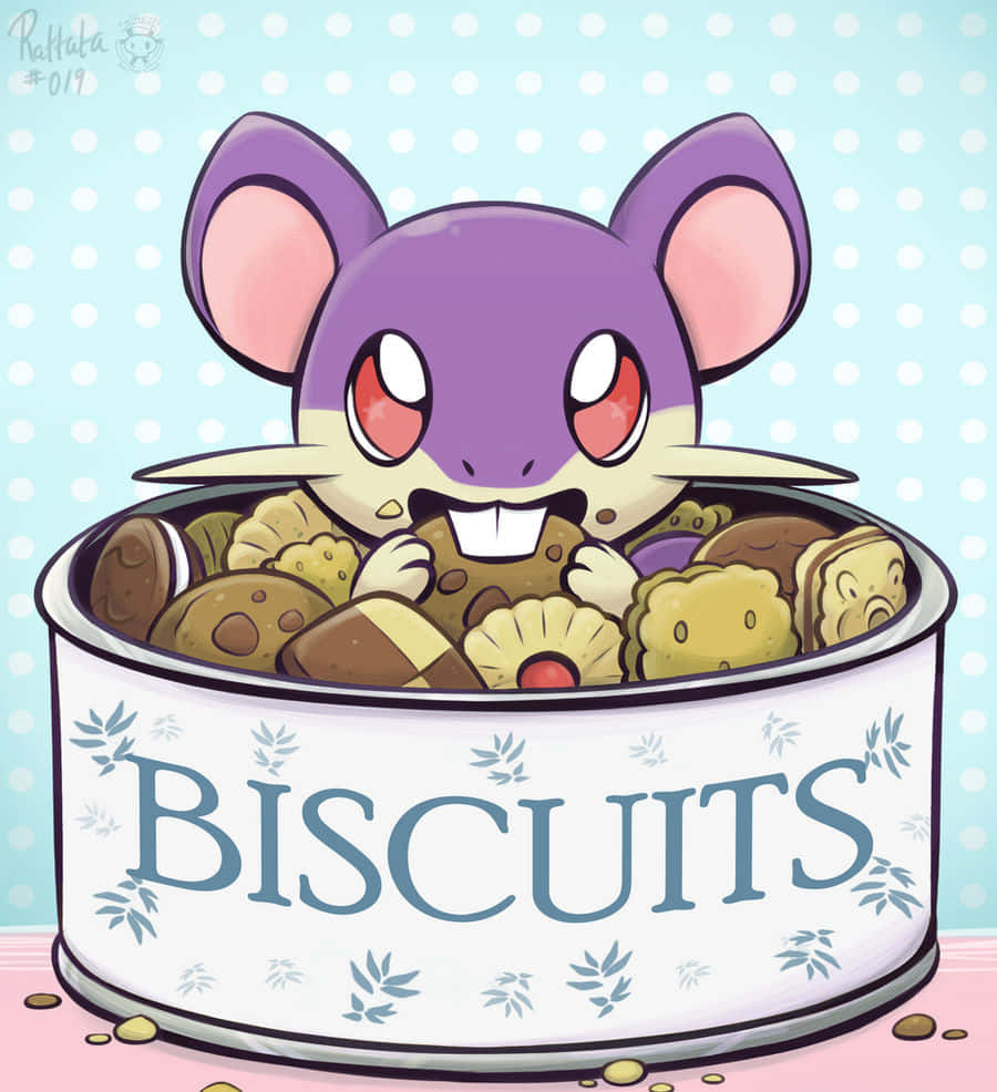 Pokémon Rattata Inside A Biscuit Tin And Eating Cookies Wallpaper