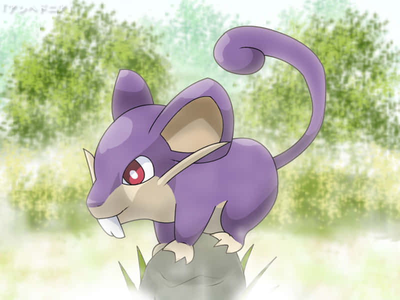 Pokémon Rattata With Long Tail Walking On A Green Grass Wallpaper
